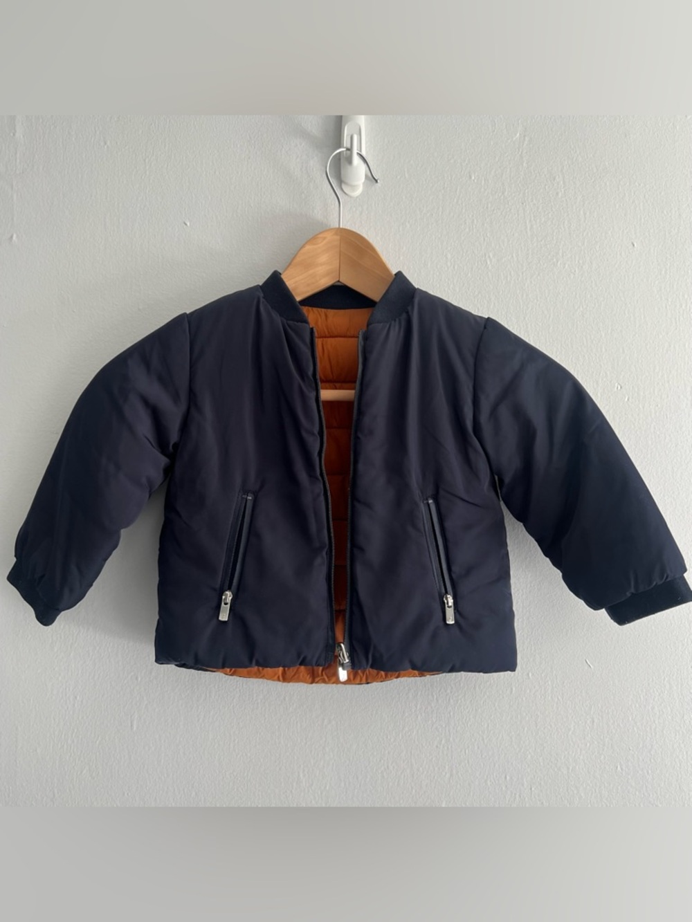 Jacadi Paris Toddler Navy and Rust Reversible Puffer Jacket